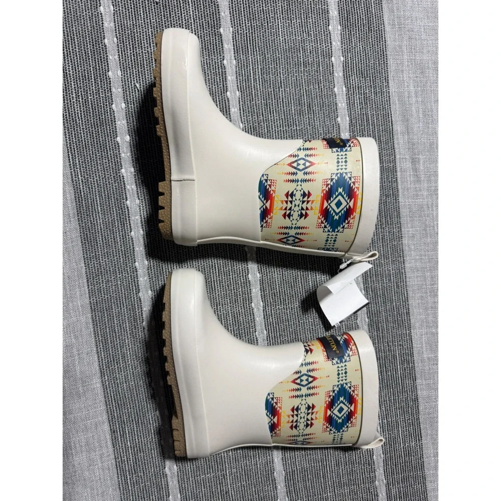Pendleton Kids Rain Boots Western Navajo Print White Rubber Size‎ 7 8